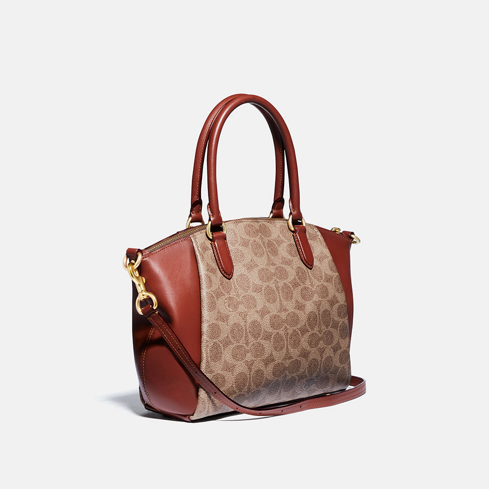 Bolsa Elise Satchel Signature Coach Caramelo - coach