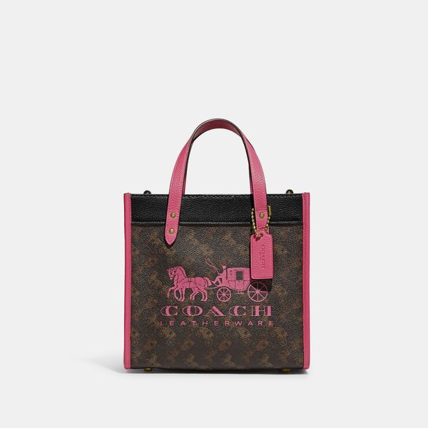 Bolsa Field Tote 22 Horse And Carriage Badget Coach - Marrom e Rosa