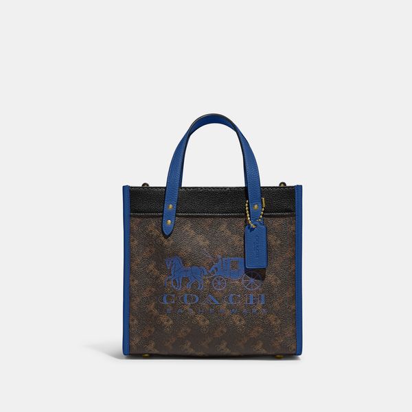 Bolsa Field Tote 22 Horse And Carriage Badget Coach - Marrom e Azul