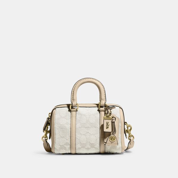 Bolsa Ruby Satchel 18 Jacquard Signature Coach Bege - coach