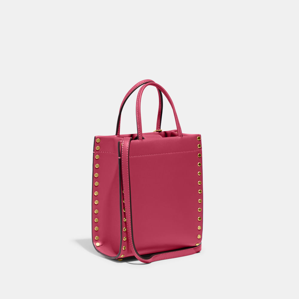 Bolsa Mini Cashin Tote Crystal Rivets Coach Rosa - coach