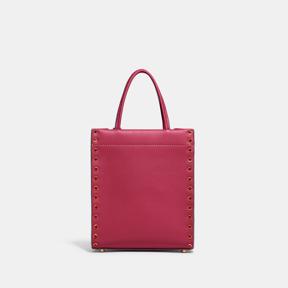 Bolsa Mini Cashin Tote Crystal Rivets Coach Rosa - coach