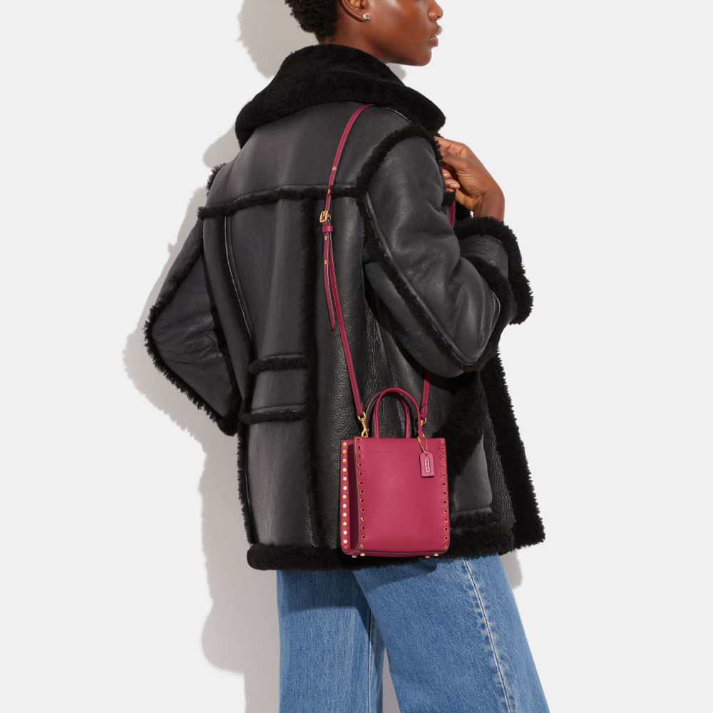 Bolsa Mini Cashin Tote Crystal Rivets Coach Rosa - coach