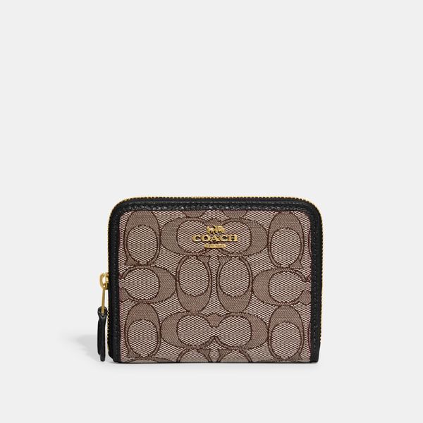 Porta-Cartão Small Zip Around Signature Jacquard Coach - Preto