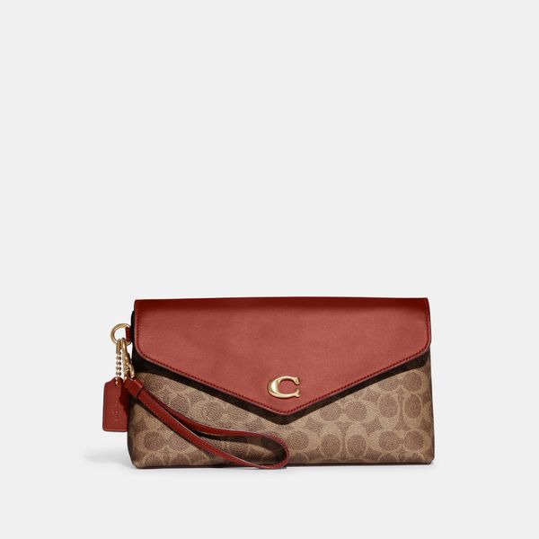 Bolsa de Mão Wyn Clutch Colorblock Signature Coach - Marrom