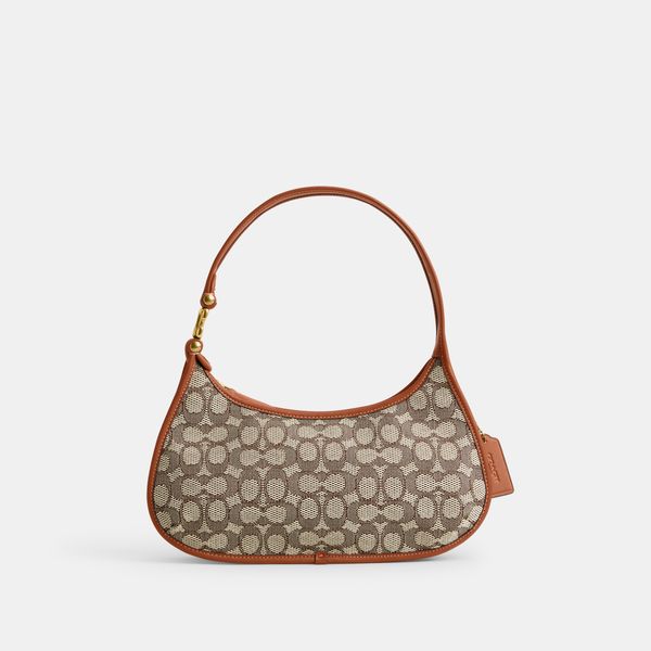 Bolsa Eve Shoulder Signature Textile Jacquard Coach - Marrom