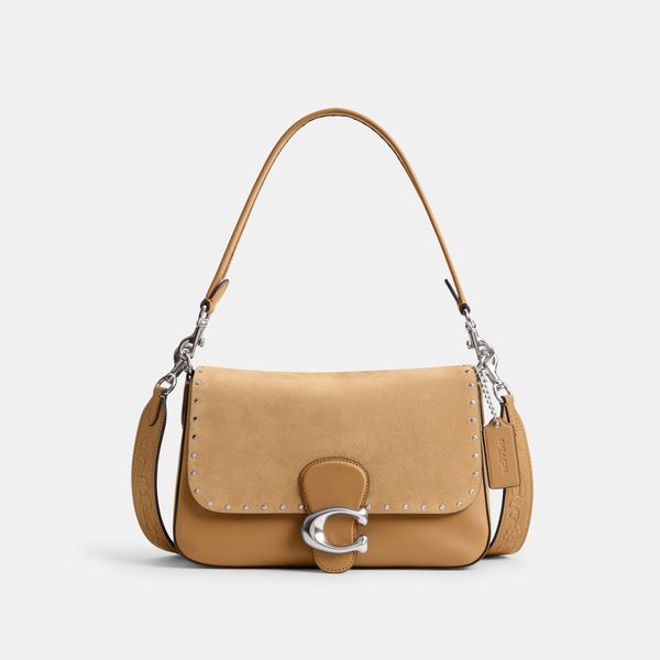 Bolsa Soft Tabby Shoulder With Rivets And Tooling Coach - Bege