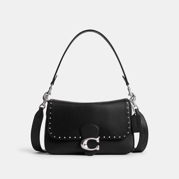 Bolsa Soft Tabby Shoulder With Rivets Coach - Preto