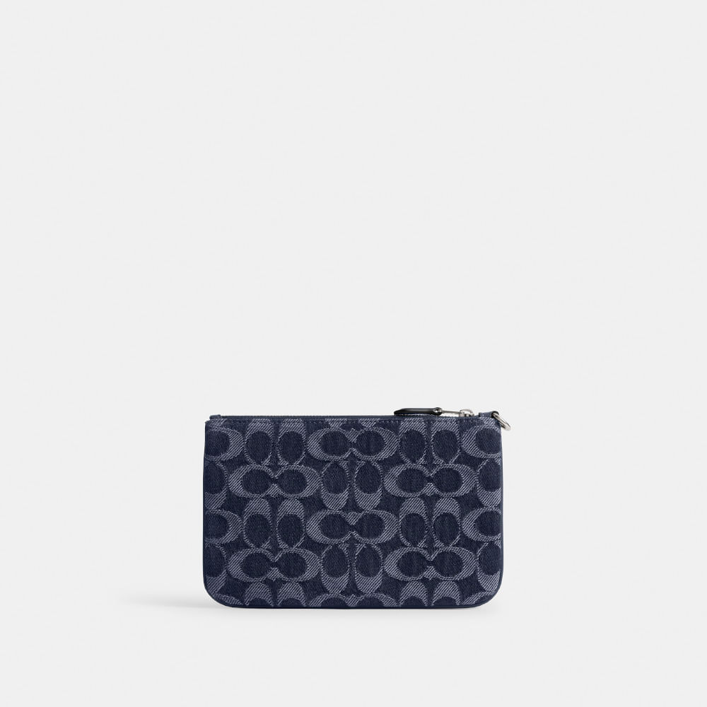 Bolsa De Mão Essential Small Wristlet Signature Azul Denim Coach