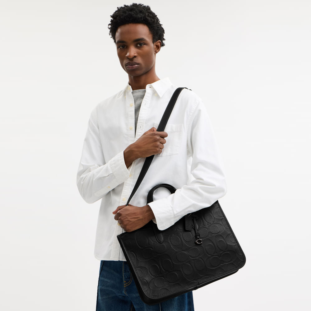 Pasta Isaac Workbag Maxi Signature Coach Preto - coach