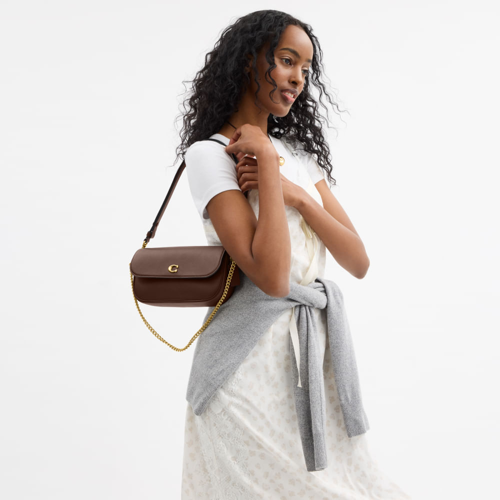 Bolsa Brook Flap Chain Coach Marrom Escuro - coach