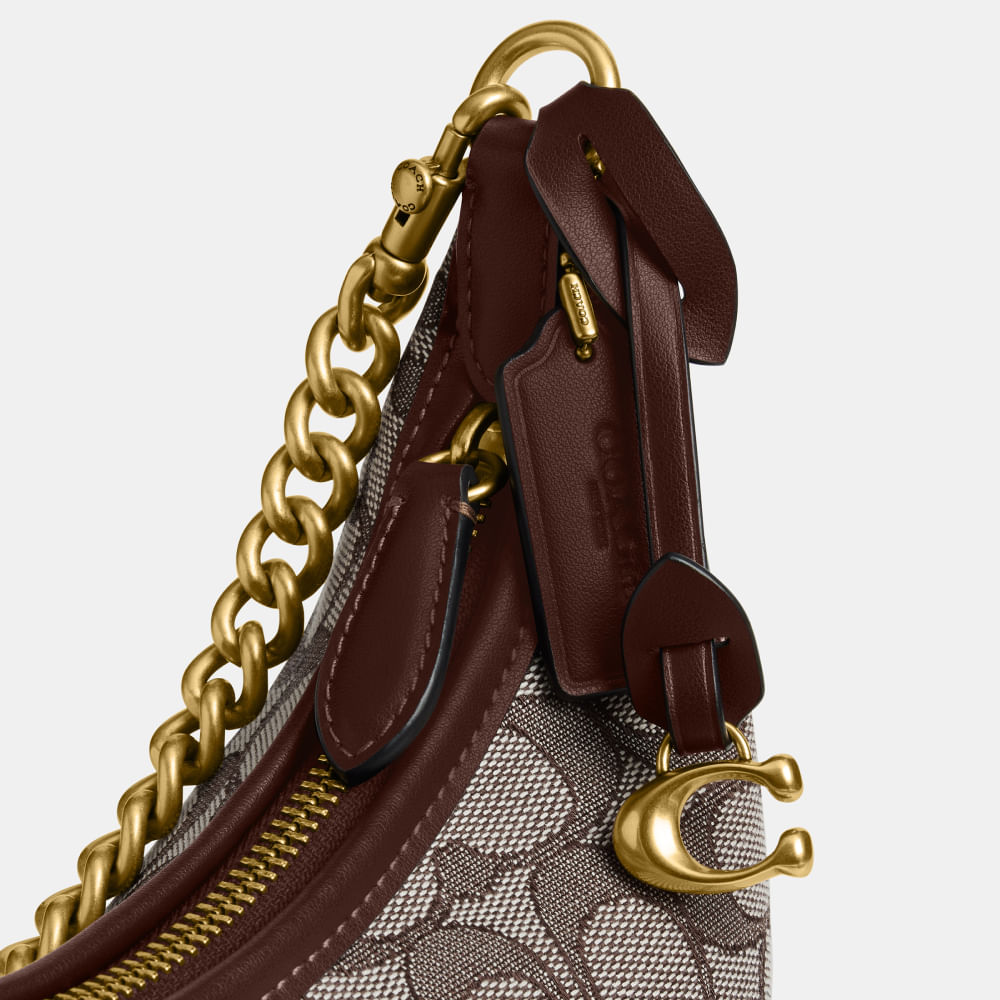 Bolsa Juliet Shoulder 25 Signature Jacquard Coach Marrom Escuro