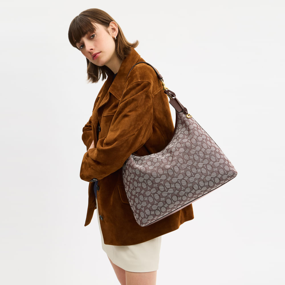 Bolsa Juliet Shoulder 38 Signature Jacquard Coach Marrom Escuro