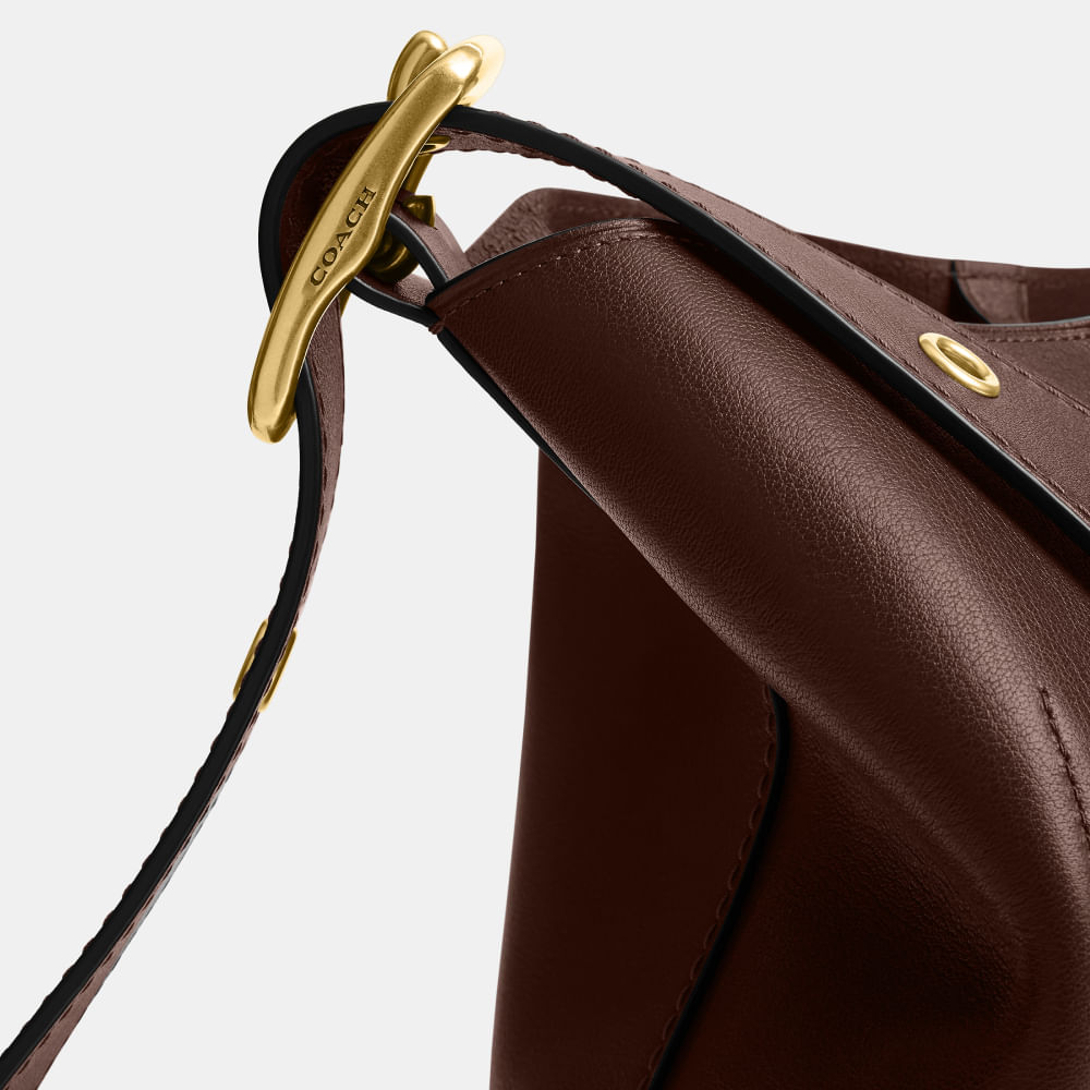 バッグ COACH Bleecker Leather Commuter Bolsa Bleecker Bucket Coach Marrom Escuro - coach