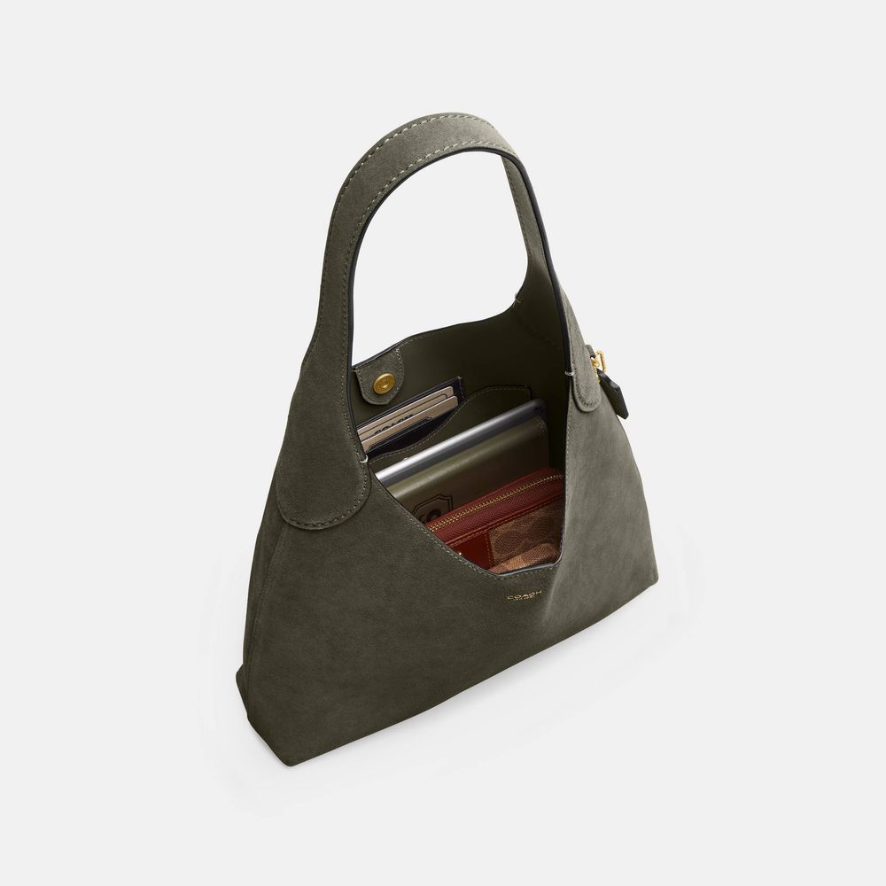 Bolsa Brooklyn Shoulder Suede 28 Coach Verde - coach