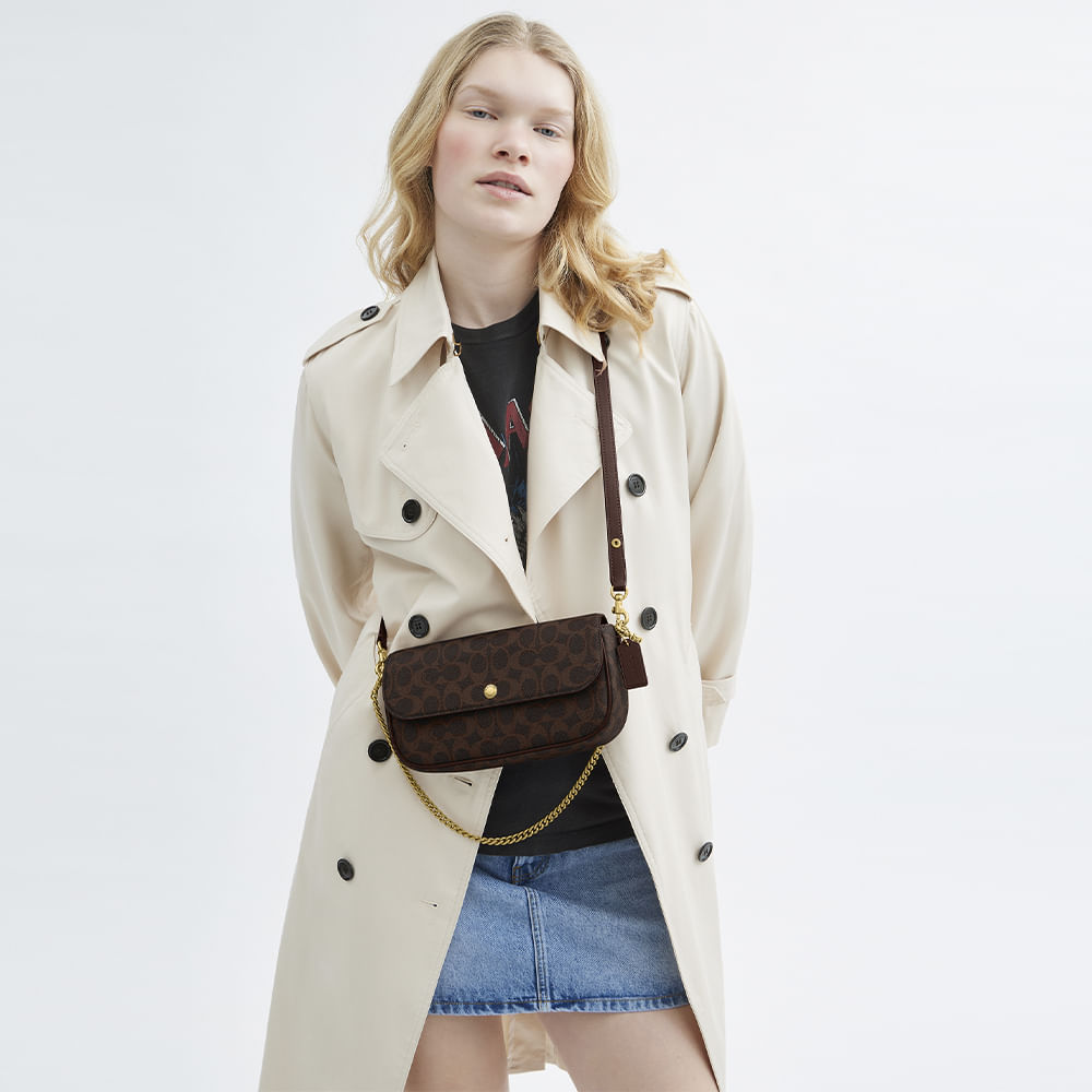 Bolsa Brook Flap Chain Coach Marrom Escuro - coach