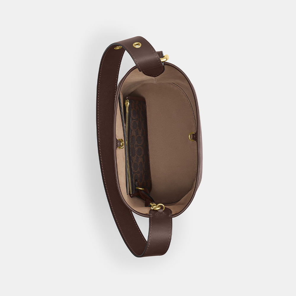 Bolsa Bleecker Bucket Signature Coach Marrom Escuro - coach