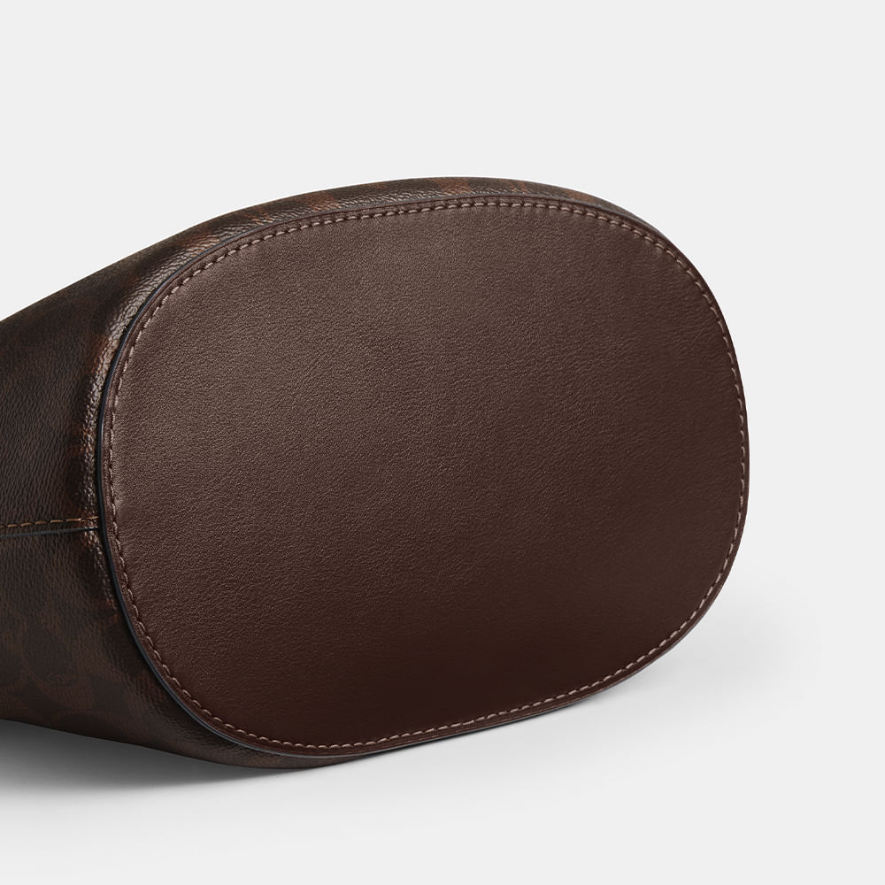 Bolsa Bleecker Bucket Signature Coach Marrom Escuro - coach