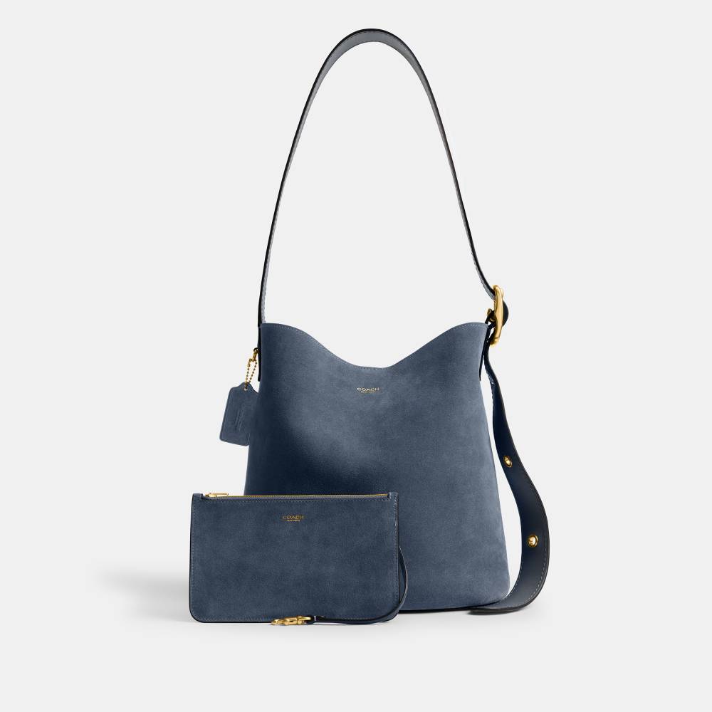 Bolsa Bleecker Bucket Suede Coach Azul - coach