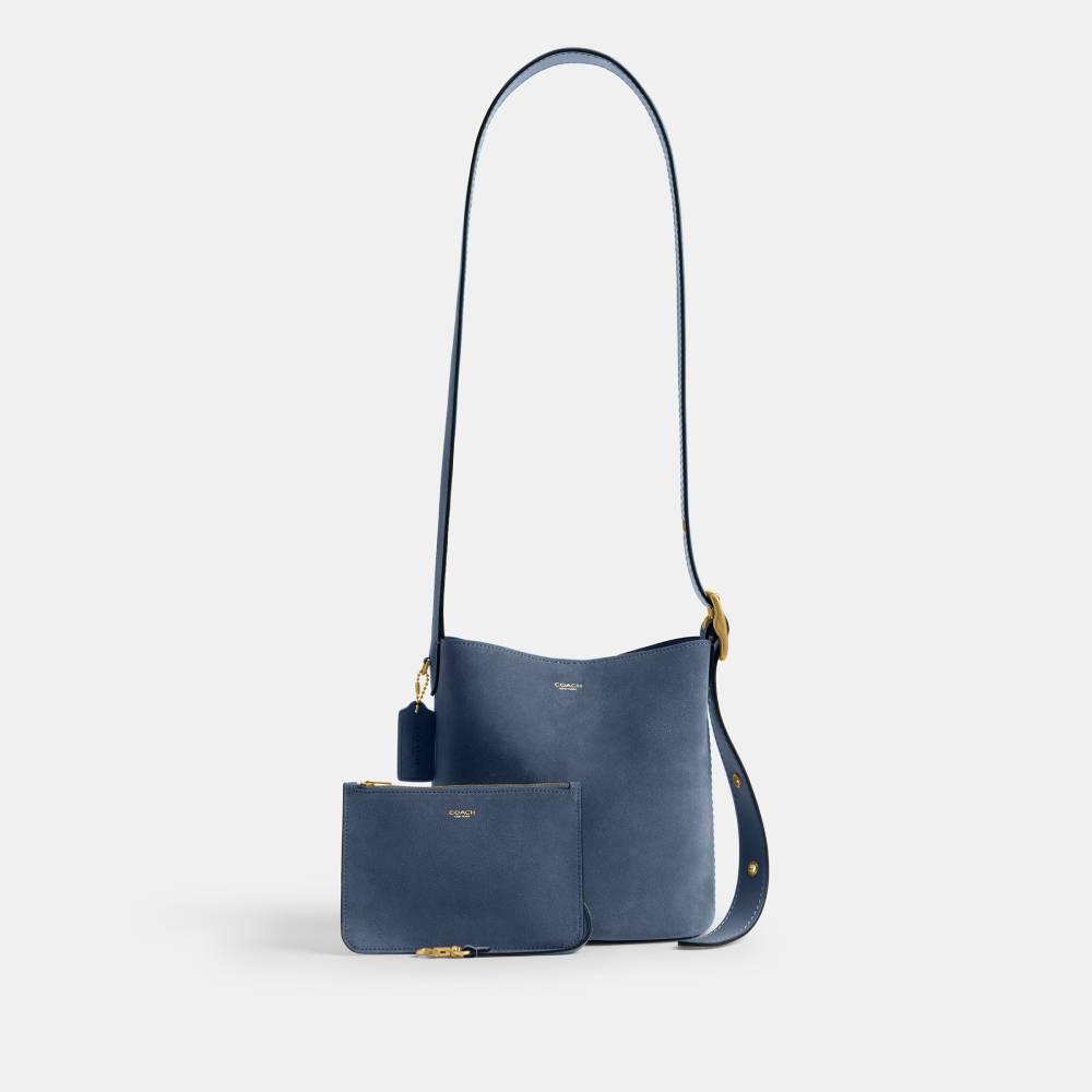 Bolsa Bleecker Bucket 21 Suede Coach Azul - coach