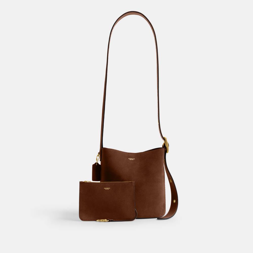 Coach ソーホーミニ スエード　ハンドバッグ　ブルゴーニュ色　4284 Bolsa Bleecker Bucket 21 Suede Coach Marrom - coach
