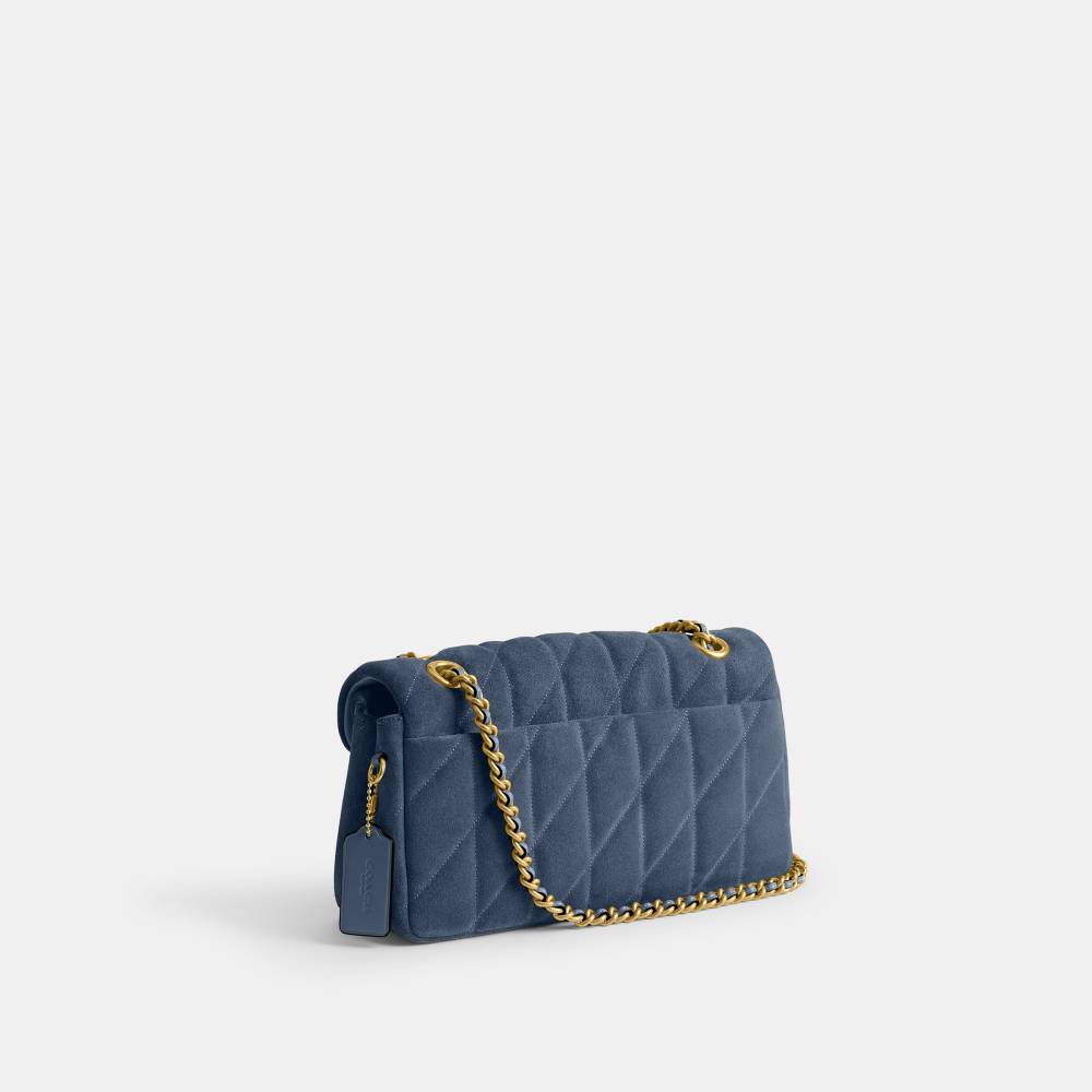 Bolsa Tabby Shoulder 26 Suede Quilting Coach Azul - coach