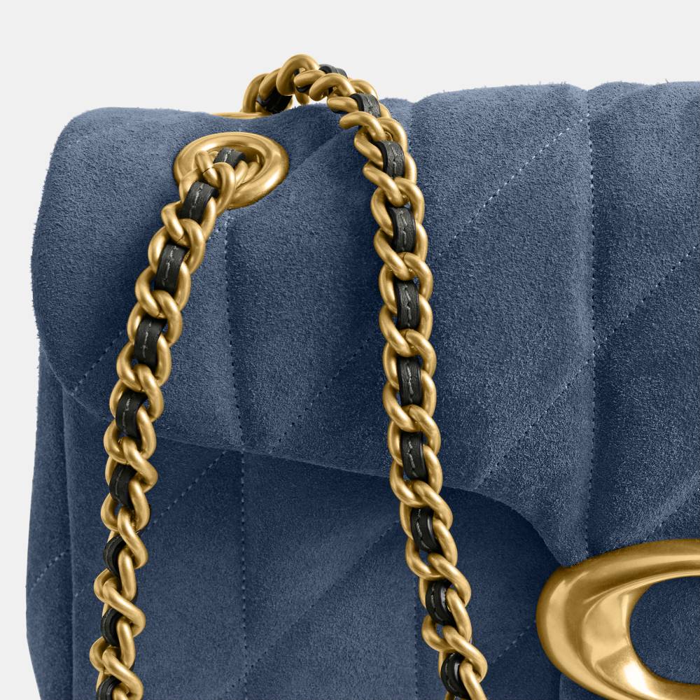 Bolsa Tabby Shoulder 26 Suede Quilting Coach Azul - coach