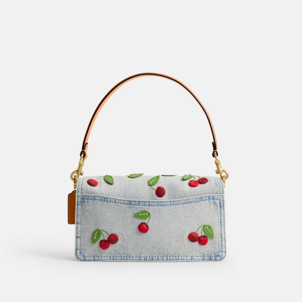 Bolsa Tabby Shoulder 26 Cherry Embroidery Coach Azul - coach