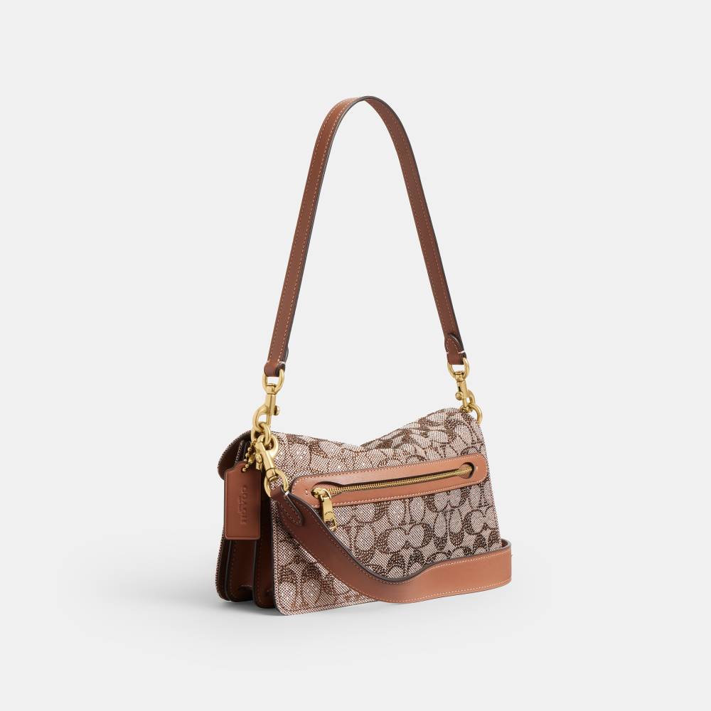 Bolsa Tabby Shoulder 26 Crystal Signature Jacquard Coach Marrom