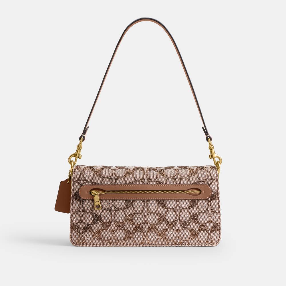 Bolsa Tabby Shoulder 26 Crystal Signature Jacquard Coach Marrom